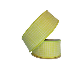 Yellow Gingham Wire Edge Ribbon 2 1/2" x 10 yds Farrisilk Spring Easter Wreaths